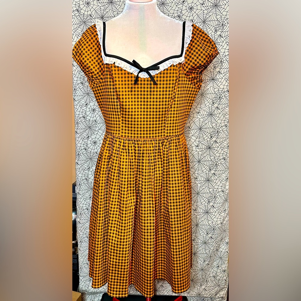 VIXEN BY MICHELINE PITT BARDOT BEAUTY ORANGE PUMPKIN 🎃 GINGHAM DRESS
